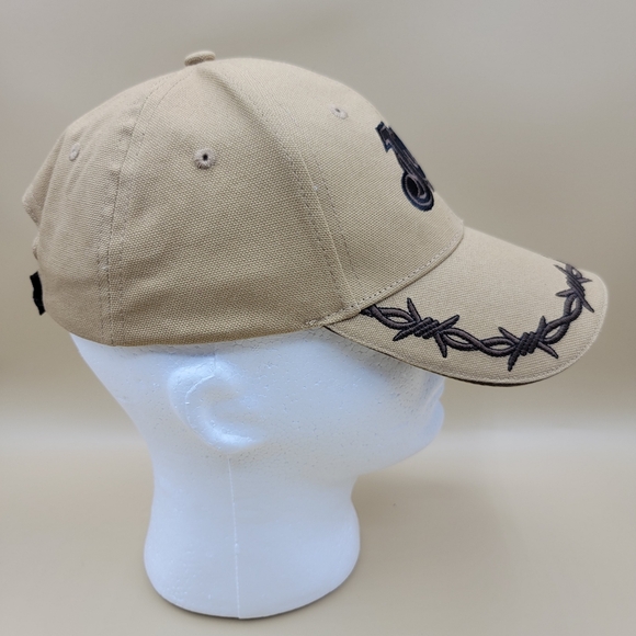 Justin Boots Tan with Barbwire Bill Adjustable Cap/Hat Rare Made In USA Brown - Picture 4 of 10